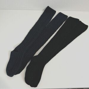 2 Pair Black Over the Knee Knit Socks S-M